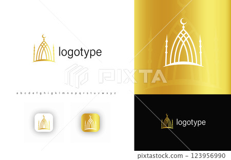 Elegant mosque logo with crescent and minarets, symbolizing Islamic faith, spirituality, cultural heritage. Ideal for mosques, religious organizations, Islamic foundations. Modern vector symbol Elegant mosque logo with crescent and minarets, symbolizing Islamic faith, spirituality, cultural heritage. Ideal for mosques, religious organizations, Islamic foundations. Modern vector symbol 123956990