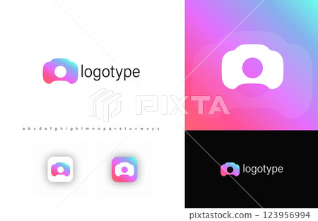 Minimalist gradient camera logo, symbolizing modern photography, media, and digital creativity. Perfect for photography businesses, content creators, and social media branding. Vector logo Minimalist gradient camera logo, symbolizing modern photography, media, and digital creativity. Perfect for photography businesses, content creators, and social media branding. Vector logo 123956994