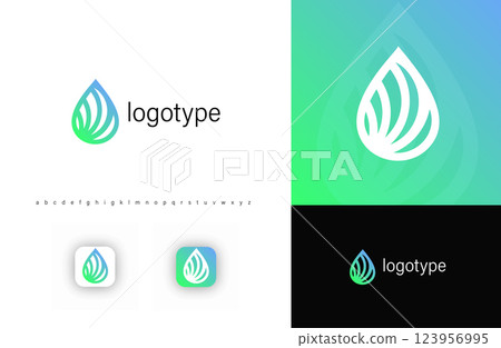 Eco water drop logo with leaf elements, symbolizing purity, sustainability, and freshness. Ideal for wellness brands, environmental businesses, and natural products. Modern vector logo Eco water drop logo with leaf elements, symbolizing purity, sustainability, and freshness. Ideal for wellness brands, environmental businesses, and natural products. Modern vector logo 123956995