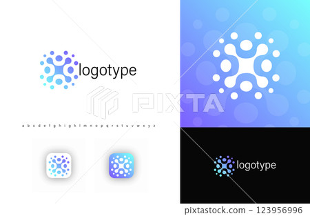 Abstract human figures forming connected fusion dots, symbolizing unity, teamwork, digital communication. Ideal for social networks, corporate teams, tech companies. Modern vector logo Abstract human figures forming connected fusion dots, symbolizing unity, teamwork, digital communication. Ideal for social networks, corporate teams, tech companies. Modern vector logo 123956996