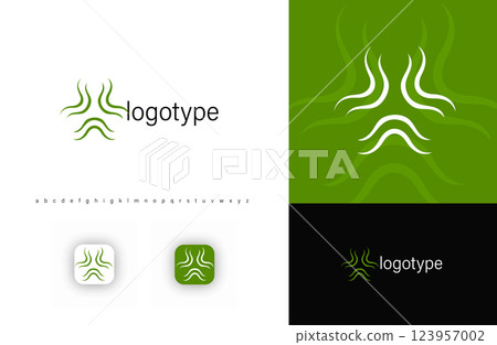 Abstract green wave logo symbolizing natural energy, harmony, and wellness. Ideal for eco-friendly brands, wellness centers, and holistic therapies. Modern vector logo 123957002