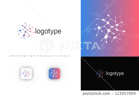 Abstract neural network logo, representing artificial intelligence, technology, and data connection. Ideal for AI companies, biotech, and digital startups. Modern vector logo Abstract neural network logo, representing artificial intelligence, technology, and data connection. Ideal for AI companies, biotech, and digital startups. Modern vector logo 123957004
