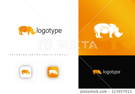 Silhouette rhino logo, symbolizing strength, resilience, and wildlife conservation. Perfect for security companies, environmental organizations, and bold branding. Modern vector logo Silhouette rhino logo, symbolizing strength, resilience, and wildlife conservation. Perfect for security companies, environmental organizations, and bold branding. Modern vector logo 123957013