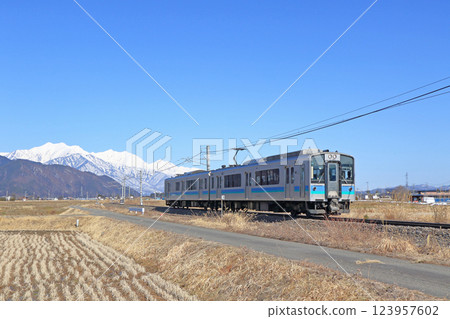 The foot of the Northern Alps at the early spring of the Otido Line The foot of the Northern Alps at the early spring of the Otido Line 123957602