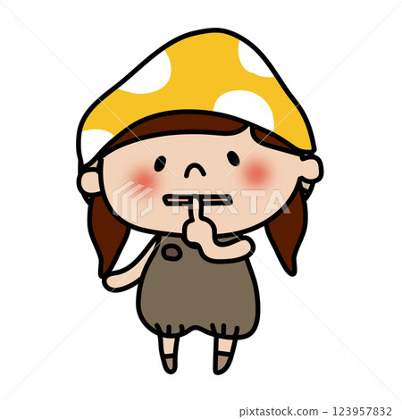 A child dressed as a mushroom is quiet A child dressed as a mushroom is quiet 123957832