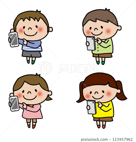 一組使用智慧型手機的兒童 123957962