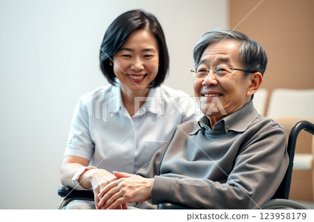 Elderly people and female caregivers 123958179