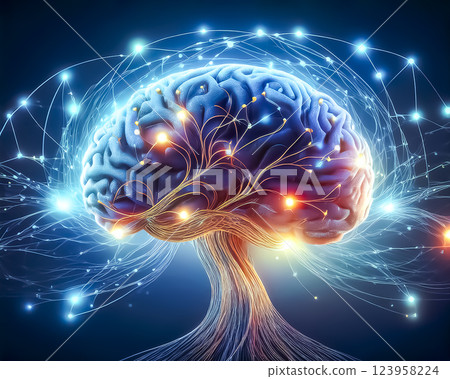 Image of optical wiring connected to the brain 123958224