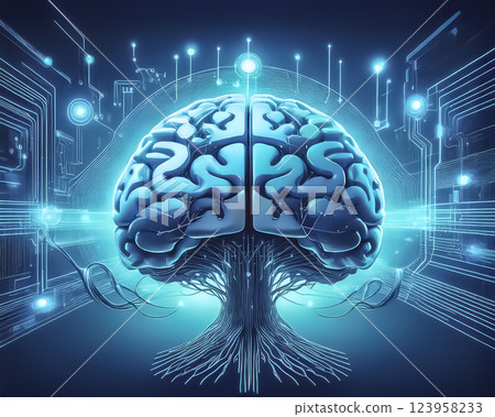 Image of optical wiring connected to the brain 123958233