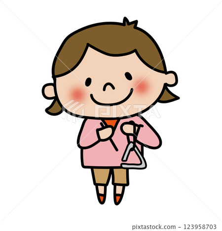 Child hitting a triangle (girl 1) 123958703