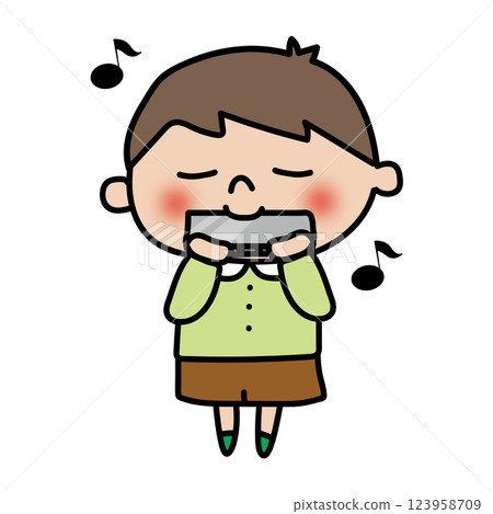 Child (boy) playing harmonica Child (boy) playing harmonica 123958709