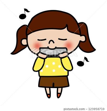 Child (girl) playing harmonica 123958710