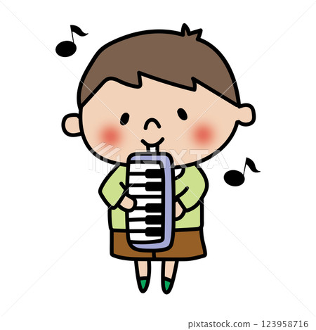 演奏鍵盤口琴的兒童（男孩 2） 123958716