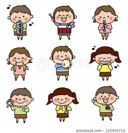 Kids playing musical instruments set Kids playing musical instruments set 123958718