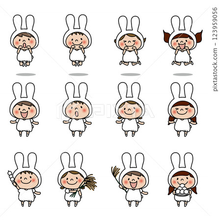 一群孩子扮成白兔 一群孩子扮成白兔 123959056