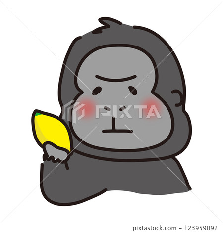 Gorilla looking at a lemon 123959092