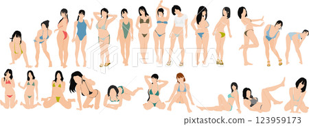 穿著泳衣擺姿勢的女人的插圖集 穿著泳衣擺姿勢的女人的插圖集 123959173