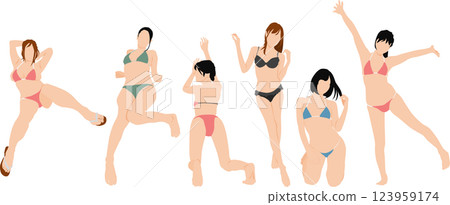穿著泳衣擺姿勢的女人的插圖集 123959174