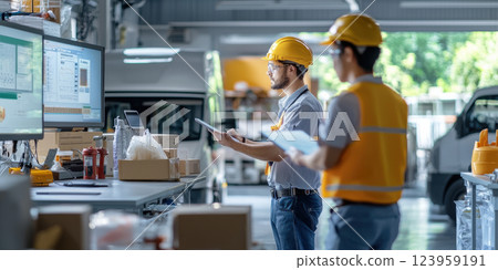 Efficient workers in modern facility using technology for safety training 123959191