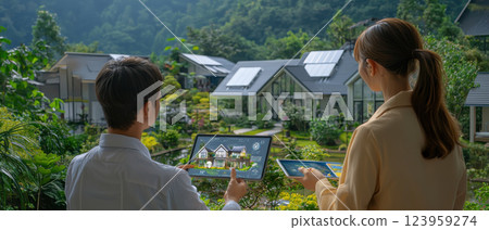 Smart home community with futuristic design and technology 123959274