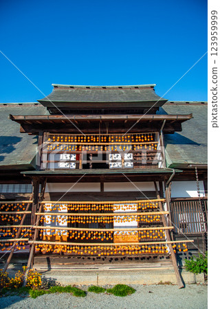 （山梨縣）舊高野家宅邸（觀總屋敷）從客廳望去屋簷上的柿子 123959999