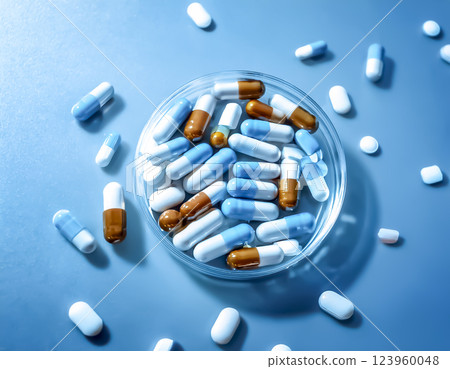 Image material of many capsule tablets 123960048