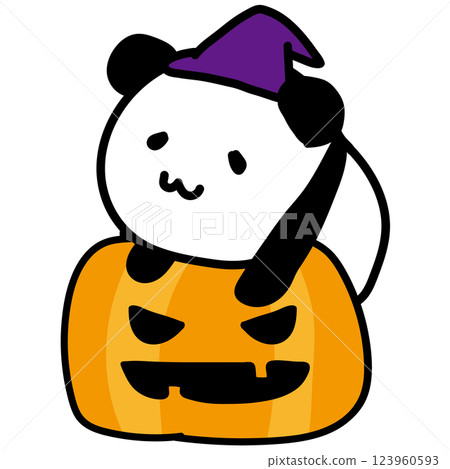 Panda riding a Halloween pumpkin 123960593