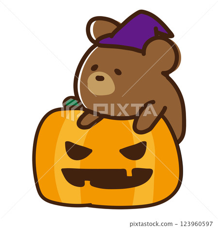 bear riding on halloween pumpkin 123960597