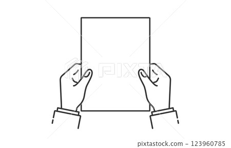 Vector illustration of receiving a certificate or certificate with both hands at an award ceremony (vertical, line drawing, monochrome) Vector illustration of receiving a certificate or certificate with both hands at an award ceremony (vertical, line drawing, monochrome) 123960785