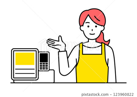 收銀台的一位女店員 收銀台的一位女店員 123960822
