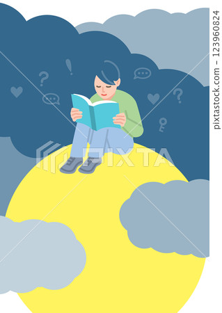 Image of a girl reading a book and letting her imagination run wild Image of a girl reading a book and letting her imagination run wild 123960824