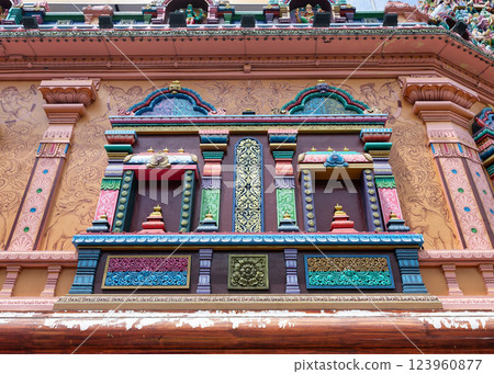 Colorful intricate designs on the facade of Sri Maha Mariamman Temple in Kuala Lumpur, Malaysia Colorful intricate designs on the facade of Sri Maha Mariamman Temple in Kuala Lumpur, Malaysia 123960877