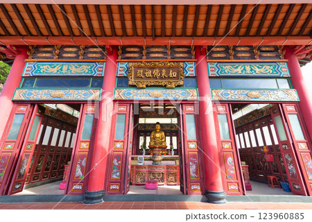 Buddhist temple at Chin Swee Genting in Pahang, Malaysia showcases intricate architecture and serene atmosphere 123960885
