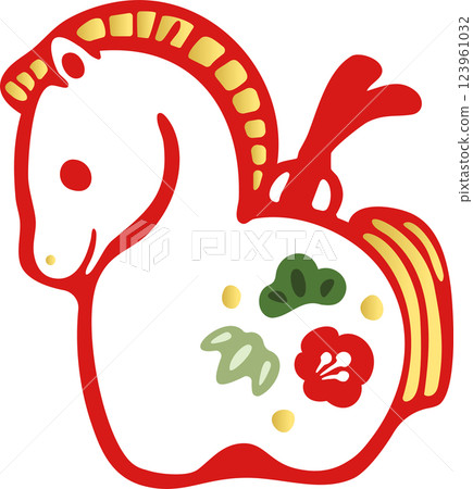 2026新年賀卡2026年黏土鈴鐺十二生肖馬馬年現代可愛白馬插圖素材 123961032