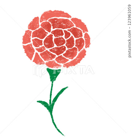 母親節 一枝康乃馨，蠟筆畫，紅色 123961059