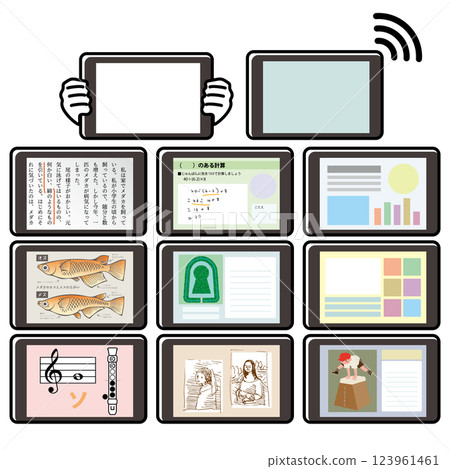 平板電腦學習向量插圖集（每科） 123961461