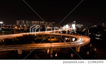 Bitexco and Landmark 81 at Sunset in Ho Chi Minh City with Saigon Bridge and Scenic View 123962050