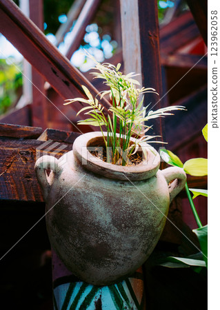 Vung Tau Beach with Blue Sky Flowers and Mother Mary Statue Scenic Coastal View with Coffee Shop Nearby High quality photo 123962058