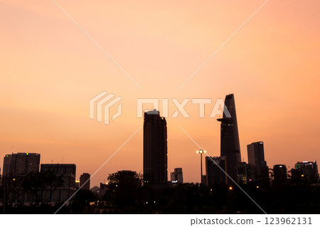 Bitexco and Landmark 81 at Sunset in Ho Chi Minh City with Saigon Bridge and Scenic View Bitexco and Landmark 81 at Sunset in Ho Chi Minh City with Saigon Bridge and Scenic View 123962131