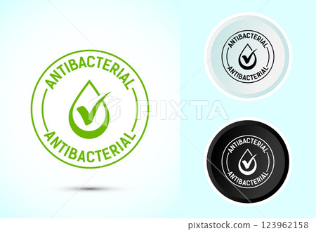 Antibacterial icon design illustration, Hygiene label symbol for product packaging, Color black and white Antibacterial icon design illustration, Hygiene label symbol for product packaging, Color black and white 123962158