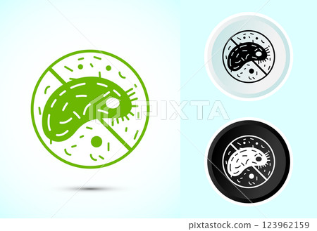 Antibacterial icon design illustration, Hygiene label symbol for product packaging, Color black and white Antibacterial icon design illustration, Hygiene label symbol for product packaging, Color black and white 123962159