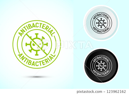 Antibacterial icon design illustration, Hygiene label symbol for product packaging, Color black and white Antibacterial icon design illustration, Hygiene label symbol for product packaging, Color black and white 123962162
