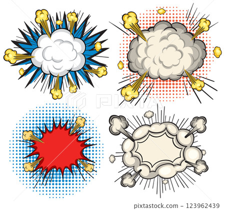 Comic Style Explosion Speech Bubbles Set Comic Style Explosion Speech Bubbles Set 123962439