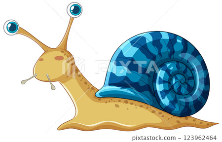 Cute Cartoon Snail with Blue Shell 123962464