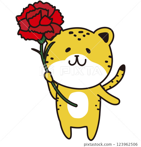 獵豹叼著一朵大康乃馨 123962506