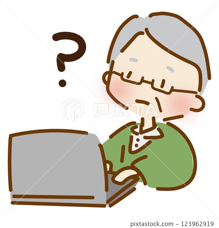 An old man having trouble operating a computer An old man having trouble operating a computer 123962919