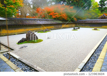 Ryoanji Rock Garden in Autumn (Kyoto City) 123963604