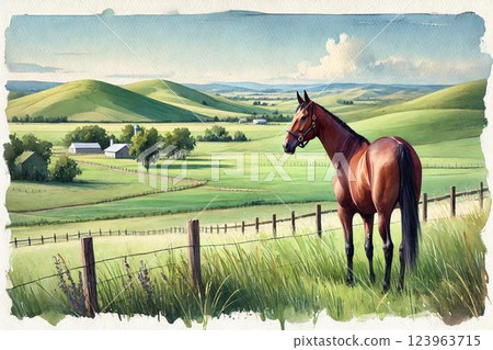 Ranch landscape, thoroughbred 123963715