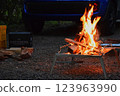 汽車露營地的營火晚會 123963990
