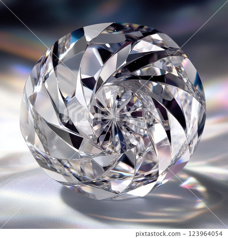 Stunning Crystal Sphere with Intricate Spiral Design Reflecting Light 123964054